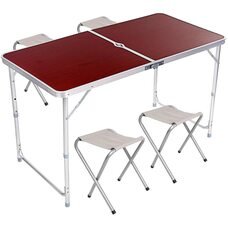 Туристичний розкладний стіл для пікніка з 2 стільцями і парасолькою 1,6 метра, складається у валізу Коричневий