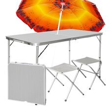 Туристичний розкладний стіл для пікніка з 2 стільцями і парасолькою 1,6 метра, складається у валізу Білий