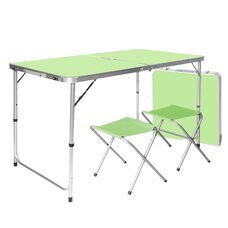Туристичний розкладний стіл для пікніка з 2 стільцями і парасолькою 1,6 метра, складається у валізу Зелений