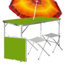 Туристичний розкладний стіл для пікніка з 2 стільцями і парасолькою 1,6 метра, складається у валізу Зелений