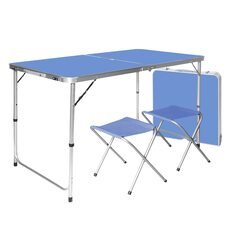 Туристичний розкладний стіл для пікніка з 2 стільцями і парасолькою 1,6 метра, складається у валізу Синій