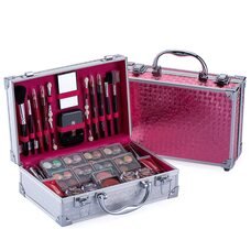 Стартовий набір косметики для макіяжу в складаній портативній валізці GM19423 Рожевий кейс (HA-281)