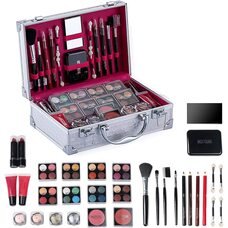 Стартовий набір косметики для макіяжу в складаній портативній валізці GM19423 Рожевий кейс (HA-281)