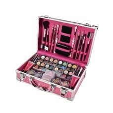 Стартовий набір косметики для макіяжу в складаній портативній валізці GM19423 Рожевий кейс (HA-281)