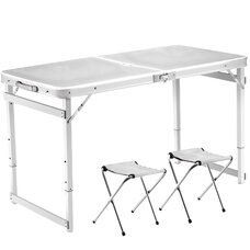 Туристичний розкладний посилений стіл 120х60 см для пікніка з 2 стільцями і парасолькою 1,6 метра, складається у валізу Білий