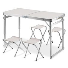 Туристичний розкладний посилений стіл 120х60 см для пікніка з 2 стільцями складається у валізу Білий