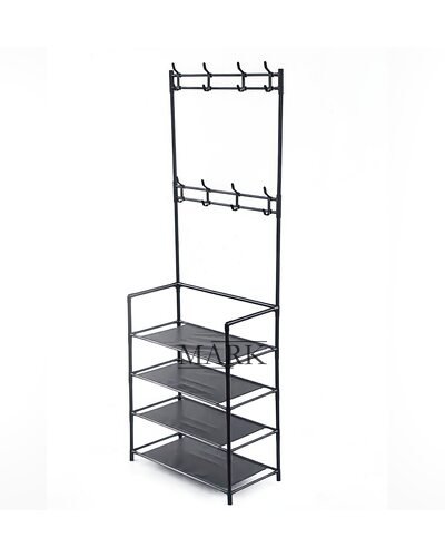 Металличческая вешалка для одежды с подставкой для обуви 2в1 New Simple Floor Clothese Rack на 4 полки (HA-326)
