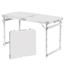 Туристичний розкладний посилений стіл для пікніка з парасолькою 1,6 метра, складається у валізу Білий