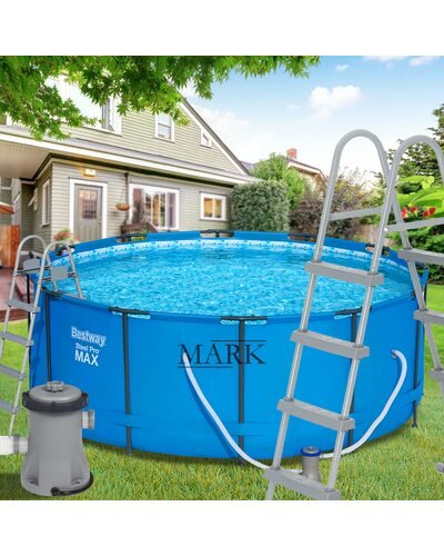 Каркасный семейный круглый бассейн с насосом-фильтром и лестницей в комплекте 366х133 см BestWay 15427 11440 л (IGR24)