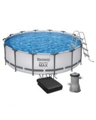 Каркасный семейный круглый бассейн с насосом-фильтром, тентом-крышкой и лестницей в комплекте 427х107 см BestWay "Steel Pro Max" 56950 13030л (IGR24)