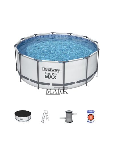 Каркасный семейный круглый бассейн с насосом-фильтром, тентом-крышкой и лестницей в комплекте BestWay "Steel Pro Max"5618W 12690л (IGR24)