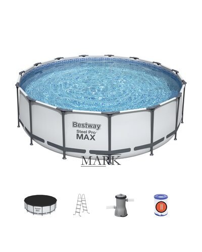 Каркасный семейный круглый бассейн с насосом-фильтром, тентом-крышкой и лестницей в комплекте BestWay "Steel Pro Max" 56488 14970л (IGR24)