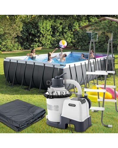 Каркасный прямоугольный бассейн с фильтром-насосом тентом и лестницей в комплекте INTEX 26364 31805л