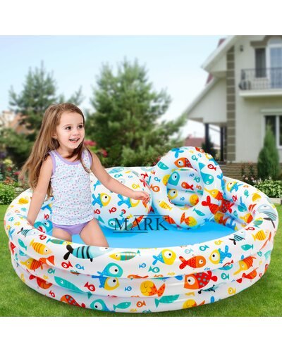 Детский надувной круглый бассейн с мячом и кругом Intex 59469 "Рыбки" 132х28 см 248 л