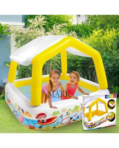 Детский надувной квадратный бассейн со съёмной крышей от 2-х лет Intex 57470 157х122см 282л Желтый (AT)