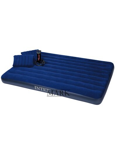 Надувной матрас Intex 64765 двуспальный 152 х 203 х 25 см с двумя подушками и насосом, Синий (IGR24)
