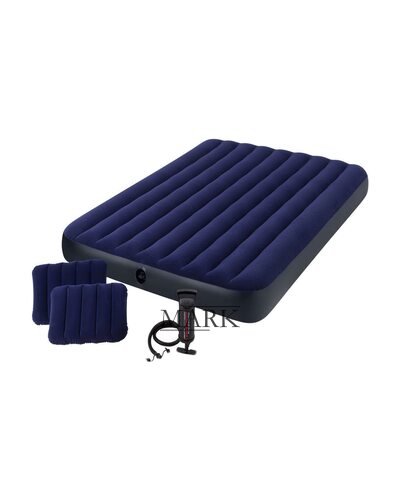 Надувной матрас Intex 64765 двуспальный 152 х 203 х 25 см с двумя подушками и насосом, Синий (IGR24)