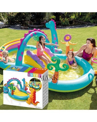 Детский надувной бассейн-игровой центр 333х229х112см Intex 57135 "Планета динозавров" 280л