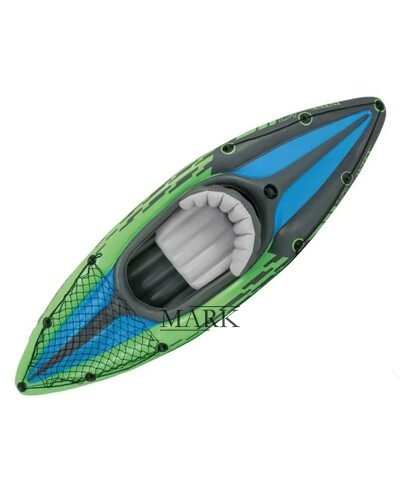 Надувная одноместная лодка-байдарка кайак с ножным насосом и веслами Intex 68305 247х76 см Зеленый