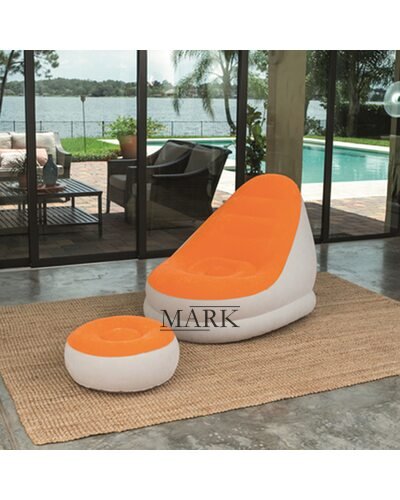 Надувное кресло с подставкой под ноги-пуфиком Bestway Comfort Cruiser Lounger Серо-оранжевый