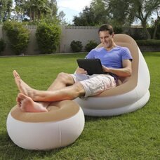 Надувное кресло с подставкой под ноги-пуфиком Bestway Comfort Cruiser Lounger Серо-бежевый