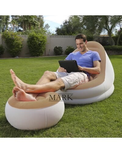 Надувное кресло с подставкой под ноги-пуфиком Bestway Comfort Cruiser Lounger Серо-бежевый